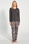 Gd Goldoremi 1782 Kadın Patlı Düğmeli Desenli Uzun Kol Pijama Takım