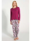 Gd Goldoremi 1776 Büyük Beden Kadın Uzun Kollu Düğmeli Desenli Rahat Pijama Takım