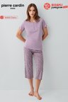 Pierre Cardin Paris Premium KadınBüyük Beden Modal Pamuklu Rahat Kalıp Kısa Kollu Kapri Pijama Takım