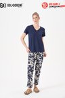 Gd Goldoremi 29160 Premium Kadın V Yaka Yazlık Rahat Kesim Kısa Kollu Pijama Takım