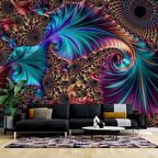 3 Boyutlu Mavi Franktal Görünümlü Duvar Kağıdı Baskı