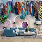 Renkli Tüy Desenli Duvar Kağıdı Baskı