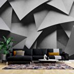 3 Boyutlu Siyah Geometrik Kabartma Görünümlü Duvar Kağıdı Baskı