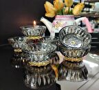 6 Adet Füme Renk Gold Metal Ayaklı Kahve Yanı Lokumluk Şekerlik Sosluk Reçellik