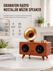 Bluetooth Nostalji Speaker Radyo Gramofon Ahşap Renk Vintage Yeni Nesil