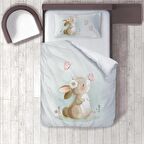 Açık Mavi Bebek, Çocuk Odası Micro Pamuk Saten Tek Kişilik Nevresim Takımı Model 0325