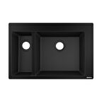  HANSGROHE Grafit Siyahı Çift Gözlü Ankastre Eviye + Manuel Sifon ve Süzgeci - (HG.43315170+HG.43928000)