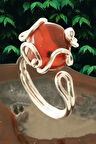 Sertifikalı Gümüş Rokoko Model Kızıl Yemen Akik Taşı Yüzük - Ayarlamalı