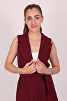 Kadın Bordo Kolsuz Kuşaklı Yelek