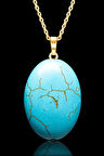 Sertifikalı Gold Oval Model Firuze Taşı Kolye (Turkuaz Taşı)