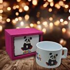 Panda Happy Birthday Doğum Günü Konsept Ahşap Kutulu Kupa Bardak