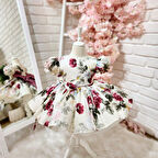 Krem Bordo Güllü Vintage Elbise,Doğum günü elbise,fotoğraf çekim elbise,0-12 Yaş Uygun