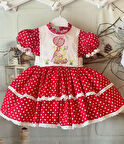 Kırmızı Puantiyeli Nakışlı Kız Bebek Elbisesi,Özel Dikim Çocuk Elbisesi, Doğum günü elbisesi, 0-12 Yaş