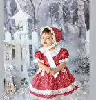 Kırmızı Fiyonklu Vintage Kız Bebek Elbisesi, Özel Dikim Kız Çocuk Elbisesi, Doğum günü elbisesi, fotoğraf çekim elbisesi, Kız Bebek Hediyesi, 0-12 Yaşa Uygun