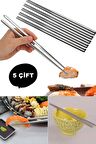 Çin Çubuğu Yemek Çubukları Metal Chopstick 5 Çift Paslanmaz Çelik Çin Çubuğu Çubukları 5 Çift