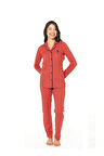 Kadın Kırmızı Pamuklu Lisanslı Çeyizlik Önden Düğmeli Pijama Takımı 20144