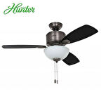 Hunter - Kohala Bay Antik Kalay - 122 Cm. Buzlu Çanak Cam Aydınlatmalı Tavan Vantilatörü