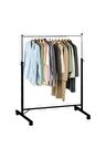 HOLTECH Paslanmaz Tekerlekli Siyah Metal Konfeksiyon Elbise Kıyafet Askılık Portatif Eşek Vitrin