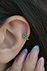 Gold Halka Zümrüt Yeşili Mini Çiçekli Tragus Piercing Helix Kıkırdak Lob