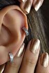 Taşlı Gümüş Renk Halka Piercing Tragus Helix Kıkırdak