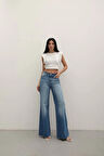 Premium Yıkamalı Wide Leg Jeans