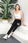 Füme Diz Yırtık Yüksek Bel Pantolon Skinny Jeans