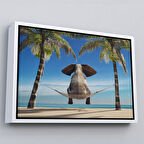 Beyaz Çerçeveli Fil Dekoratif Kanvas Tablo