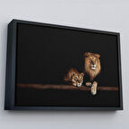 Siyah Çerçeveli Aslanlar Dekoratif Kanvas Tablo