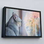 Siyah Çerçeveli Kendini Aslan Gören Kedi Dekoratif Kanvas Tablo