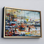 Altın Çerçeveli Limandaki Tekneler Kanvas Duvar Tablosu