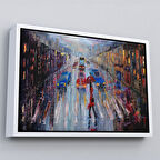 Beyaz Çerçeveli Yağlı Boya Görünümlü Modern Kanvas Duvar Tablosu, Tablo