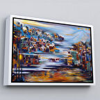 Beyaz Çerçeveli Volkan Eteğindeki Kasaba Duvar Tablosu