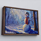 Kahverengi Çerçeveli Ormanında Güneş Işınlarıyla Aydınlatılan Kardanadam Tablosu