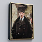 Altın Çerçeveli Atatürk Portre Tablosu Mustafa Kemal Atatürk Dikdörtgen Dekoratif Kanvas Tablo