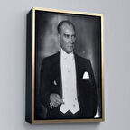 Altın Çerçeveli Atatürk Portre Tablosu Mustafa Kemal Atatürk Dikdörtgen Dekoratif Kanvas Tablo