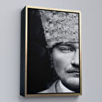 Altın Çerçeveli Atatürk Portre Tablosu Mustafa Kemal Atatürk Dikdörtgen Dekoratif Kanvas Tablo
