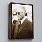 Kahverengi Çerçeveli Atatürk Portre Tablosu Mustafa Kemal Atatürk Dikdörtgen Dekoratif Kanvas Tablo