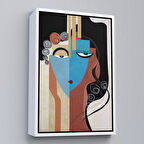 Beyaz Çerçeveli Renkli Soyut Kadın Tablosu