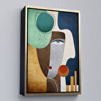 Altın Çerçeveli Renkli Soyut Kadın Tablosu