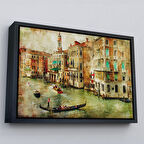 Siyah Çerçeveli Venedik Kanalları Yağlıboya Çalışması Dekoratif Kanvas Duvar Tablosu