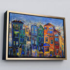 Altın Çerçeveli Hollanda Evleri Yağlıboya Görünüm Dekoratif Kanvas Tablo