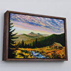 Kahverengi Çerçeveli Ukrayna Köy Evi Manzarasİ Dekoratf Duvar Tablosu