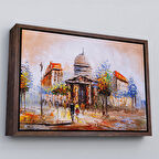 Kahverengi Çerçeveli Paris Sokakları Yağlıboya Görünüm Dekoratif Kanvas Duvar Tablosu