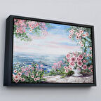 Siyah Çerçeveli Okyanus Manzaralı Yağlıboya Görünüm Dekoratif Kanvas Duvar Tablosu