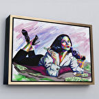 Altın Çerçeveli Silahlı Gangster Kız Pop Art Dekoratif Duvar Tablosu