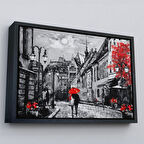 Siyah Çerçeveli Macaristan Budapeşte Sokak Manzarası Yağlıboya Görünüm Dekoratif Duvar Tablosu