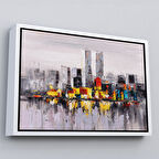 Beyaz Çerçeveli New York Şehir Manzarası Yağlıboya Görünüm Dekoratif Kanvas Duvar Tablosu