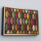 Altın Çerçeveli Mutfak Masasın da Baharatlar Dekoratif Kanvas Duvar Tablosu