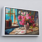 Beyaz Çerçeveli Deniz Manzaralı Yağlıboya Görünüm Dekoratif Kanvas Tablo