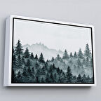 Beyaz Çerçeveli Suluboya Görünümlü Orman Manzarası Dekoratif Kanvas Duvar Tablosu